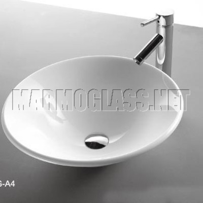 White nano glass vessel sink