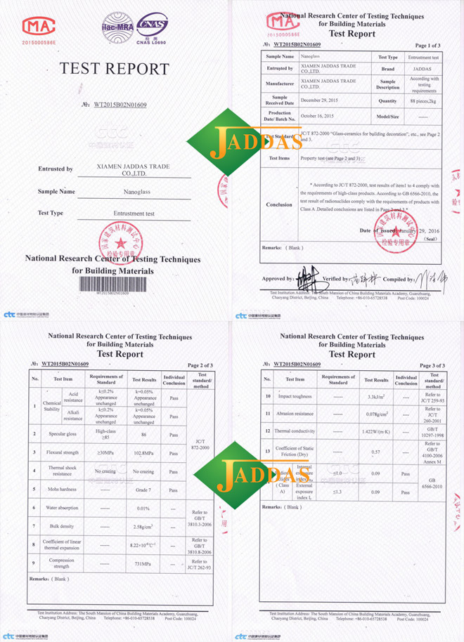 Nano glass test report