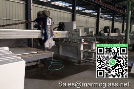 Cutting nano glass slab in Jaddas factory Cutting nano glass slab in Marmoglass Inc factory